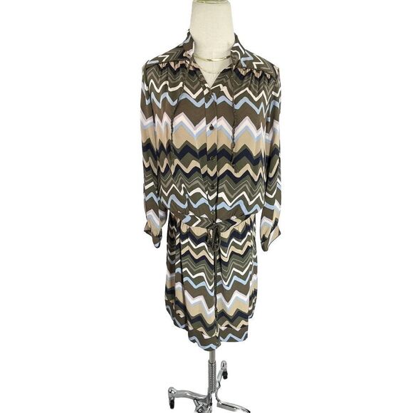 Diane Von Furstenberg Dress Shirtdress Bariloche Olive Chevron Print Silk Size 4 - Picture 1 of 16